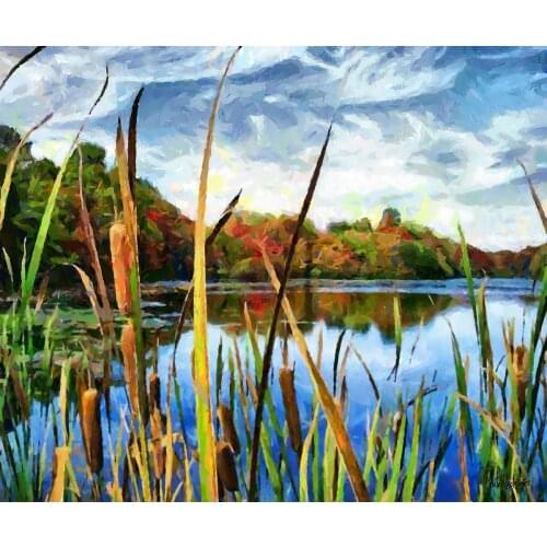 Hand Painted Realistic Landscape Art Painting Through the Reeds by Celito Medeiros Modern Painting Oil on Canvas Home Decoration