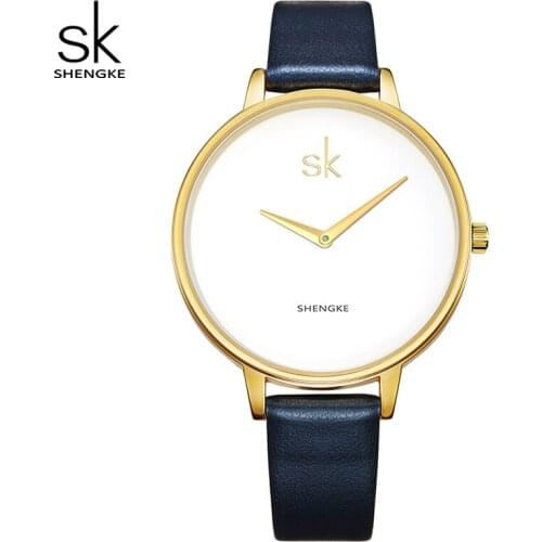 SHENGKE Women Watches simple style hardlex dial leather buckle strap waterproof ladies Luxury Quartz Wristwatches K0046