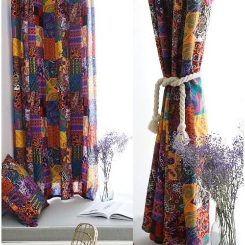 Retro Ethnic Style Curtainsfor Living Room Study Bedroom Bay Windows Cotton Linen Curtains Half Blackout