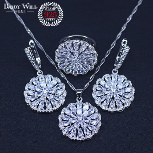 Gorgeous Silver Color jewelry sets for women Pure White cubic zirconia crystal cosyume jewelry handmade pendant earrings rings
