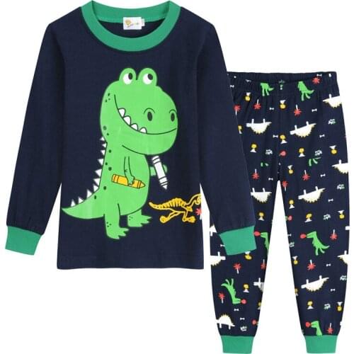 2021 Spring Autumn Kids Dinasour Pajamas Boys Girls Sleepwear Children Lounge Set Toddler Teenagers Clothes Set