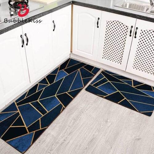 Bubble Kiss Home Absorbent Kitchen Carpet Blue Geometric Pattern Bedside Area Rug Nordic Non-Slip Bathroom Corridor Doormat Rug