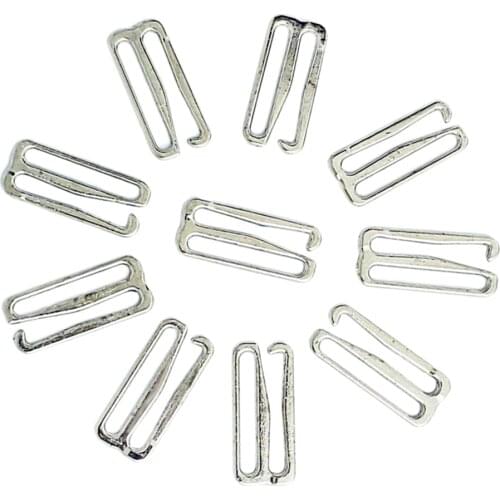 10 Sets Nylon Coated Metal Lingerie Adjustment strap slides Hardware Sewing Clips Clasp Hooks for Bra Strp (25mm, Silver)