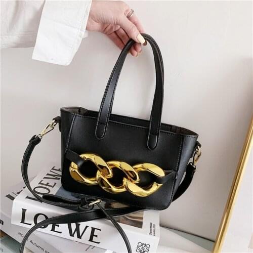 Female Bag Messenger Handbag PU Leather Metal Chains Twist Decoration Design Handbag Fashion Designer Bag Tote Bags for Women