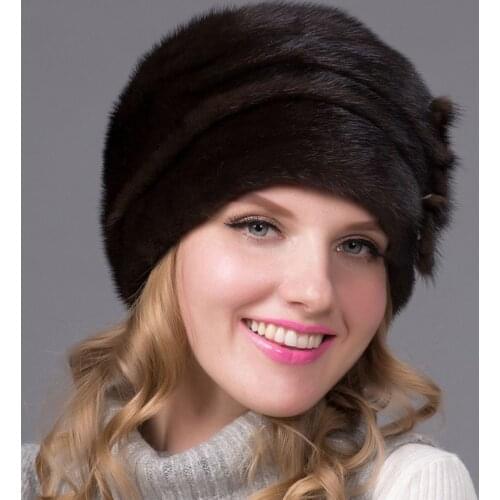 JKP Winter Womens Natural Mink Leather Grass Hat Leather Fur Hat Flower Style New Warm High Quality Elegant Lady Hat