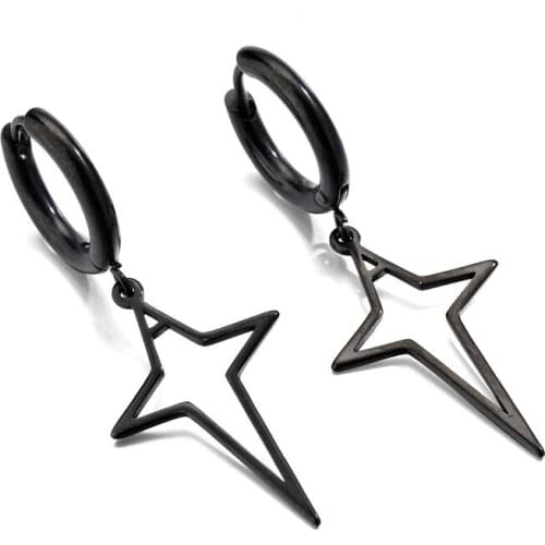Punk Style Star Pendant Stainless Steel Earrings For Women Girls Fashion Hip Hop Geometric Stud Ear Jewelry Party Gifts 2pieces