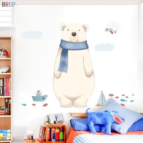 115*87.5cm Cartoon Friendly Polar Bear Wall Stickers Animals Art Vinyl Home Decor for Kids Room Lovely Bear Room Decoration