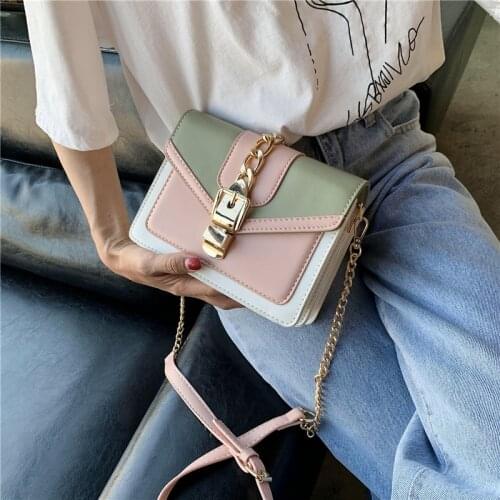 2021 brand fashion popular design ladies contrast color PU leather messenger bag travel small shoulder messenger lady handbag