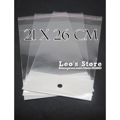 21x26cm Self Adhesive OPP Bag With Hanging Hole, Clear Header Plastic Bag,Supermarket Bag,wholesale free shipping