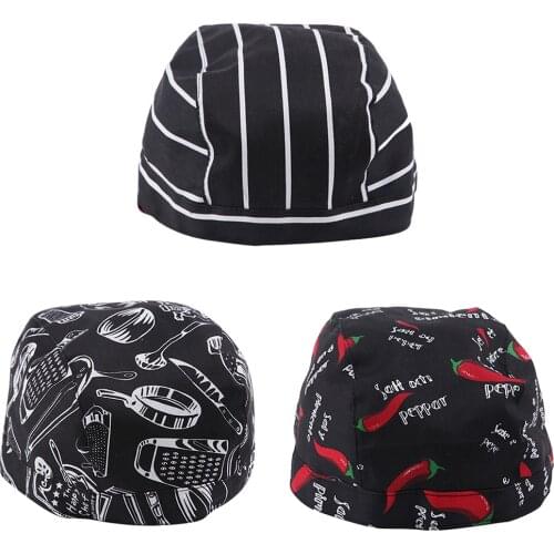 3Pcs 2019 New Fashion Unisex Uniform Chefs Hat Chef Skull Turban Hotel Restaurant Kitchen Catering Cap Cook+Food