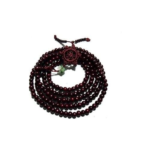 5mm Tibetan Buddhism 216 Red wood Mala Necklace