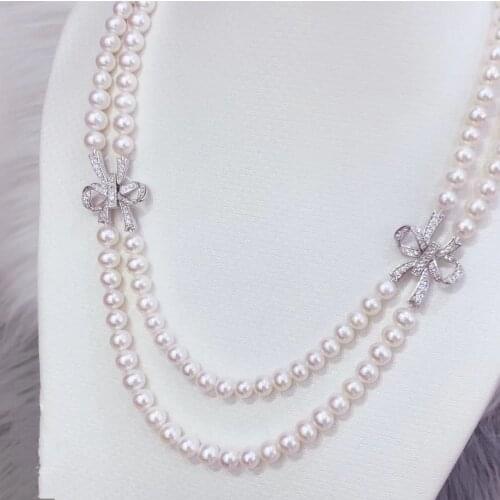 Free shipping 2row 7-8pearl Pearl CZ Necklace 925 silver micro inlay zircon clasp diy Butterfly clip accessory jewelry