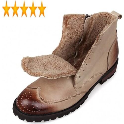 Fleece Vintage Winter Men Warm Lining Ankle Lace Up High Top Genuine Leather Work Safety Shoes Man Punk Streetwear Boots