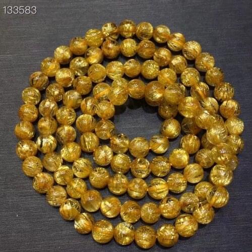 Natural Gold Rutilated Titanium Quartz Woman Bracelet 5.2mm 3 Laps Wealthy Clear Round Beads Jewelry From Brazil AAAAAAA