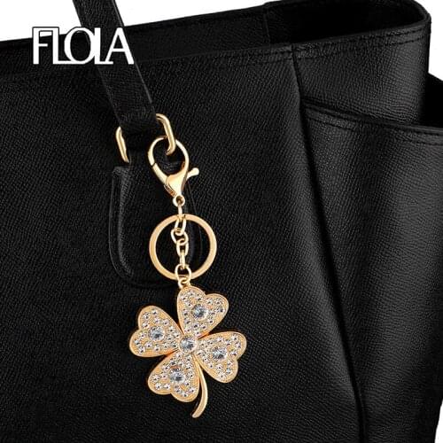 Gold Filled Big Leaf Clover Keychains Pendant Charms Micro Paved Crystal Key Chain Accessories Key Ring Holder Bag Car kcha03