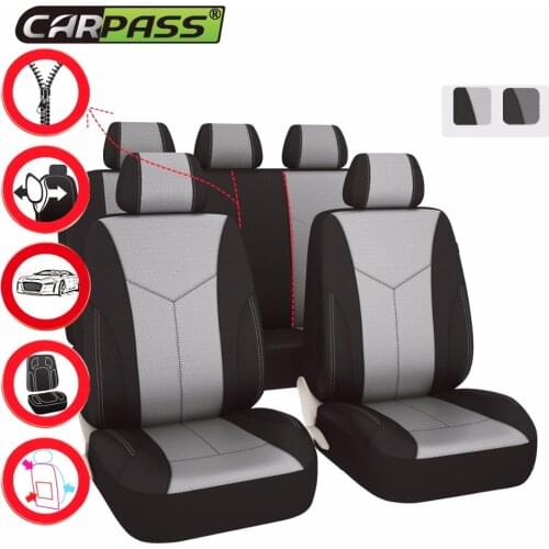 CAR SEAT COVER PU LEATHER AND MESH FABRIC 3 ZIPPERS BLACK GRAY COLOR CAR ACCESSORIES UNIVERSAL CAR SEAT COVER FOR FORD NISSAN