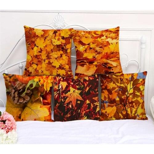 Throw Pillow Cases Hello Fall Autumn Maple Leaf Cushion Cover 45x45cm Home Living Room Decoration Linen/Cotton Pillowcover Decor