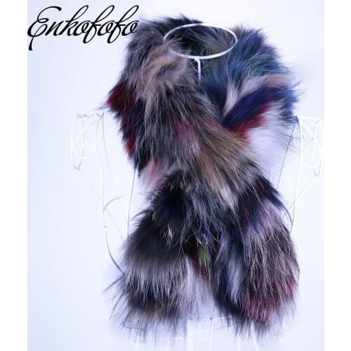 Enkofofo 2018 New Winter Women Genuine Real Fox Fur Scarf Luxury Fashion Warm Colorful Neck Collar Silver Fox Fur Ring Scarves