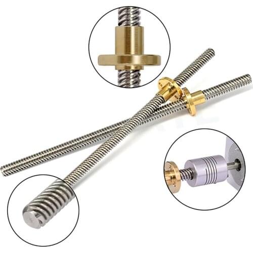 T8 Lead Screw lead 4mm/8mm Length 200 300 400 500 MM Trapezoidal Spindle Screw with Brass Copper Nuts