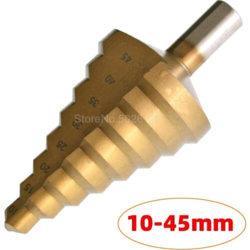 10-45MM HSS4241 Made Hss Drill Bit Core Tin Coated Cone Step Set Hole Cutter Multiple Titanium Groove Metal Wood Cut Steel Bits