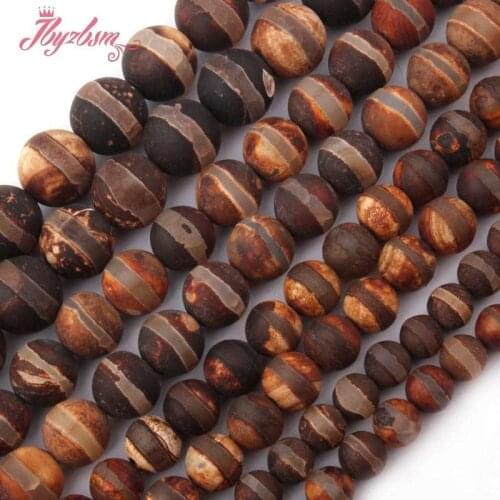 8,10,12mm Round Beads Frost Stripe Brown Agates Natural Stone Beads For DIY Necklace Bracelats Jewelry Making 15" Free Shipping