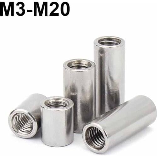 Round Coupling Nuts Extend Long Type 304 Stainless Steel Connection Nut M3 M4 M5 M6 M8 M10 M12 M14 M16 M20