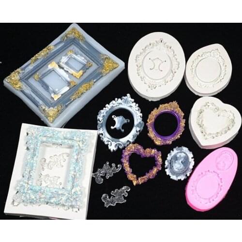Retro Lace Love Heart Shape Photo Frame Silicone Mold for Diy Crystal Heart Cutting Shape Type Epoxy Resin Molds for Jewelry