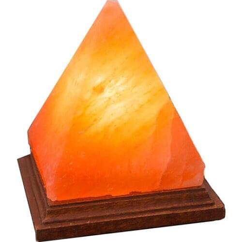 Salt Lamp Pyramid Wood Base Crystal Salt Lamp Creative Bedroom Triangle Bedside Table Lamp for Living Room Home Deco