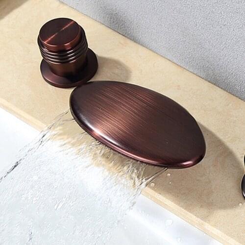 MTTUZK Oil Rubbed Bronze 3 hole Waterfall Bathtub Faucet Hot Cold Waterfall Two-hand Wheel Bathroom Basin Faucet 3 piece Set