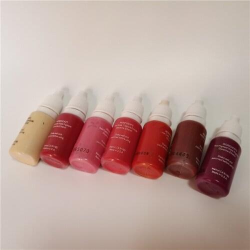 7pcs tattoo ink set 15ml/bottle (1/2OZ) permanent makeup lips micropigment red pink beige colors paint kit