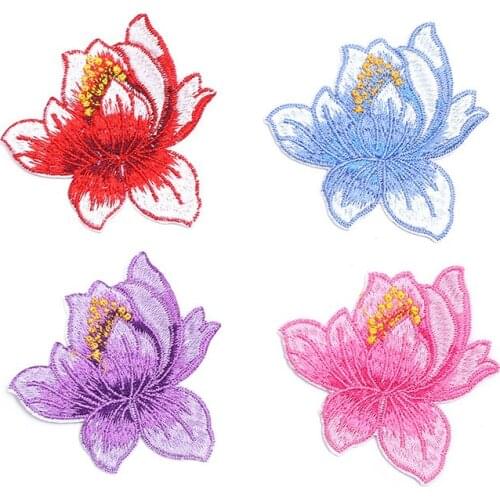 50pcs/lot Lotus Embroidery Patches Letters Clothing Decoration Accessories Diy Iron Heat Transfer Applique Clothes