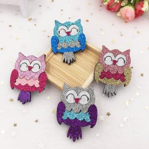 New 6pcs Glitter Paillette Felt Fabric Cute Owl Appliques Patches Wedding DIY Hair Clip Accessories Craft Supplies SA41