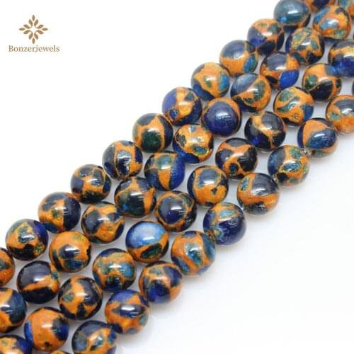 Wholesale Lots Natural Deep Blue Cloisonne Minerals Polished Round Loose Beads For Jewelry Making DIY
