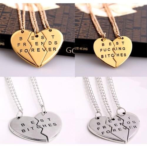 Broken heart Best Friend Necklace Bitches Pendant Necklace 2PC/Set BFF Women men Jewelry Brother Charm Chain
