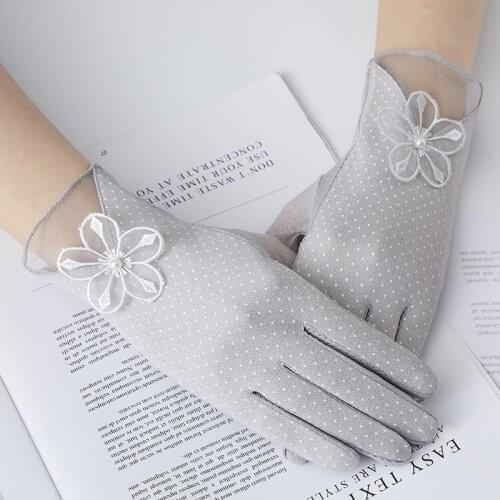 Summer Thin Breathable Mesh Women Sunscreen Touch Screen Gloves Driving Anti-UV Skid Dot Print Lace Bow Female Elegant Gloves