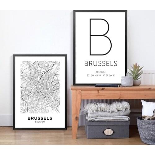Black White Brussels Belgium City Map Canvas Posters and Prints Wall Art Painting Nordic Decoration Picture Modern Home Decor