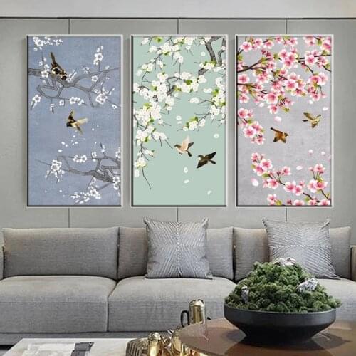 Chinese style bird peach blossom posters and prints canvas paintings living room art wall pictures home decoration