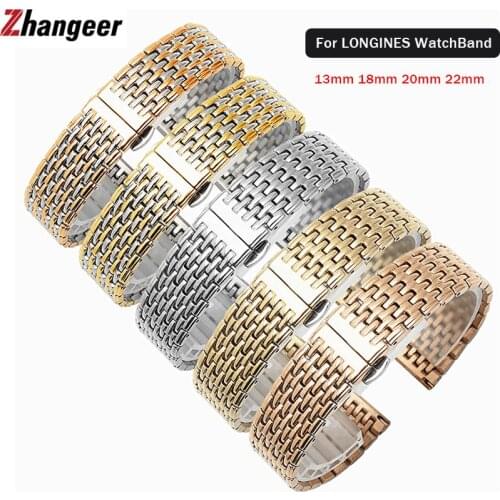 Watch Band For Longines La Grande Watches Stainless Steel Strap 13MM 18 20MM 22MM butterfly clasp With Pins Watches Accessories