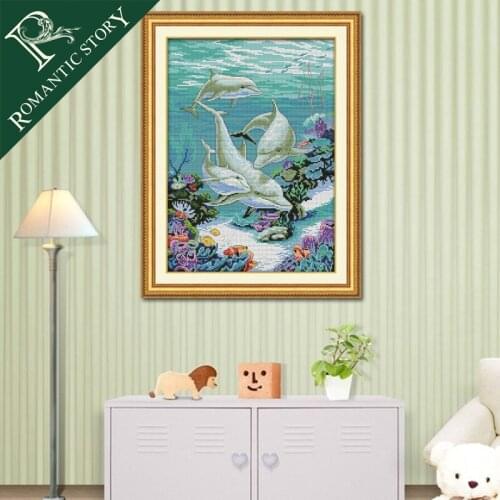 Romantic Story Underwater World Pattern DMC Cross Stitch Needlework DIY Printing Cross-Stitch Set For Embroidery Kits