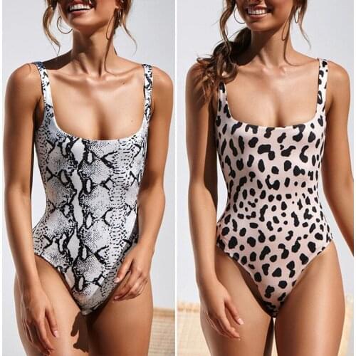 Sexy One Piece Suits Women Swimsuit 2021 Snake Leopard Print Female Push Up Swimwear High Cut Monokini Bathing Suits Square Neck