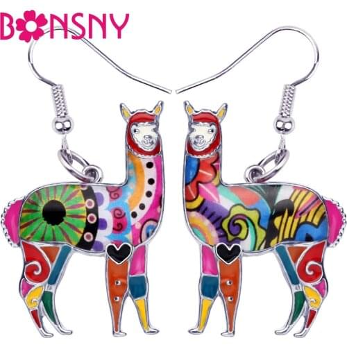 Bonsny Enamel Alloy South America Alpaca Earrings Drop Dangle Fashion Animal Jewelry Women Girls Gift Brincos Accessories Bijoux