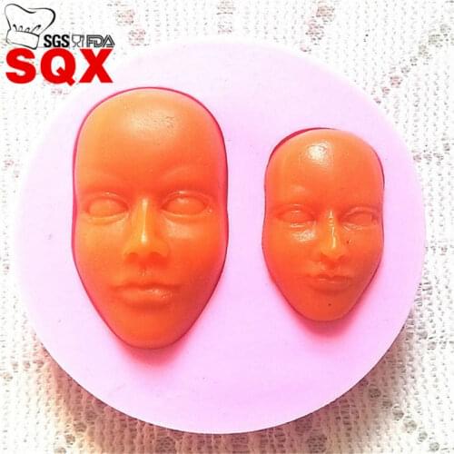 2PCS Human Face Embossed Cake Fondant Mold Silicone Sugarcraft Decor DIY Mold Tools Kitchen accessories SQ1548