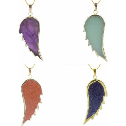 SUNYIK Gem Stone Wings Charm Pendant Fit Necklace,Healing Chakra (Free Chain)