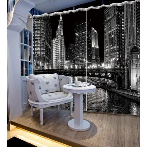 Night view curtains custom curtain 3D Curtain Luxury Blackout Window Curtain Living Room