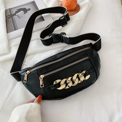 Women Belt Bag Pu Leahter Casual Chest Bags For Women 2021 Fashion Waist Bag Metal Chain Fanny Pack Traveling Crossbody Bags