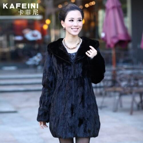 Luxury Winter Womens Genuine Natural Spliced Mink Fur Coat Jacket with Hoody Lady Warm Outerwear Coats Garment Plus Size VF0259