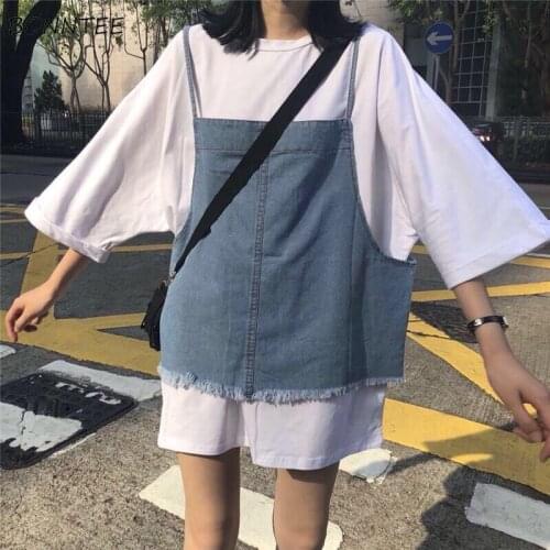 Sets Women Denim Vests White T-shirts Tassel Summer Loose Fashion New All-match Soft Outfits Two Pieces Female Casual Pure Color