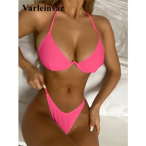 V-bar Underwired V Shaped Bikini Women Swimwear Female Swimsuit Two-piece Bikini set High Cut Bather Bathing Suit Swim V2885P