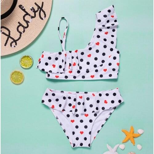 Falbala Girl Swimsuit Kids Dot Heart Two Piece Childrens Swimwear 7-14 Years Girl Bikini Set Padded Girl Bathing Suit Beachwear