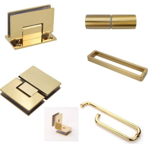 Stainless Steel Gold Shower Room Glass Door Handle Glass Door Hinge Glass Clamp Door Clip Bathroom Accessories Hardware